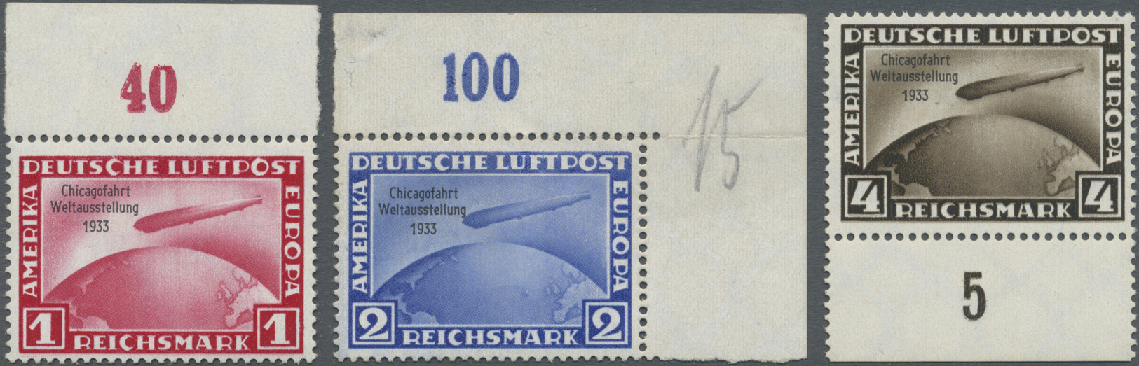 ** Deutsches Reich - 3. Reich: 1933, Chicago-Fahrt Luftschiff "Graf Zeppelin", Kompletter Postfrischer - Unused Stamps