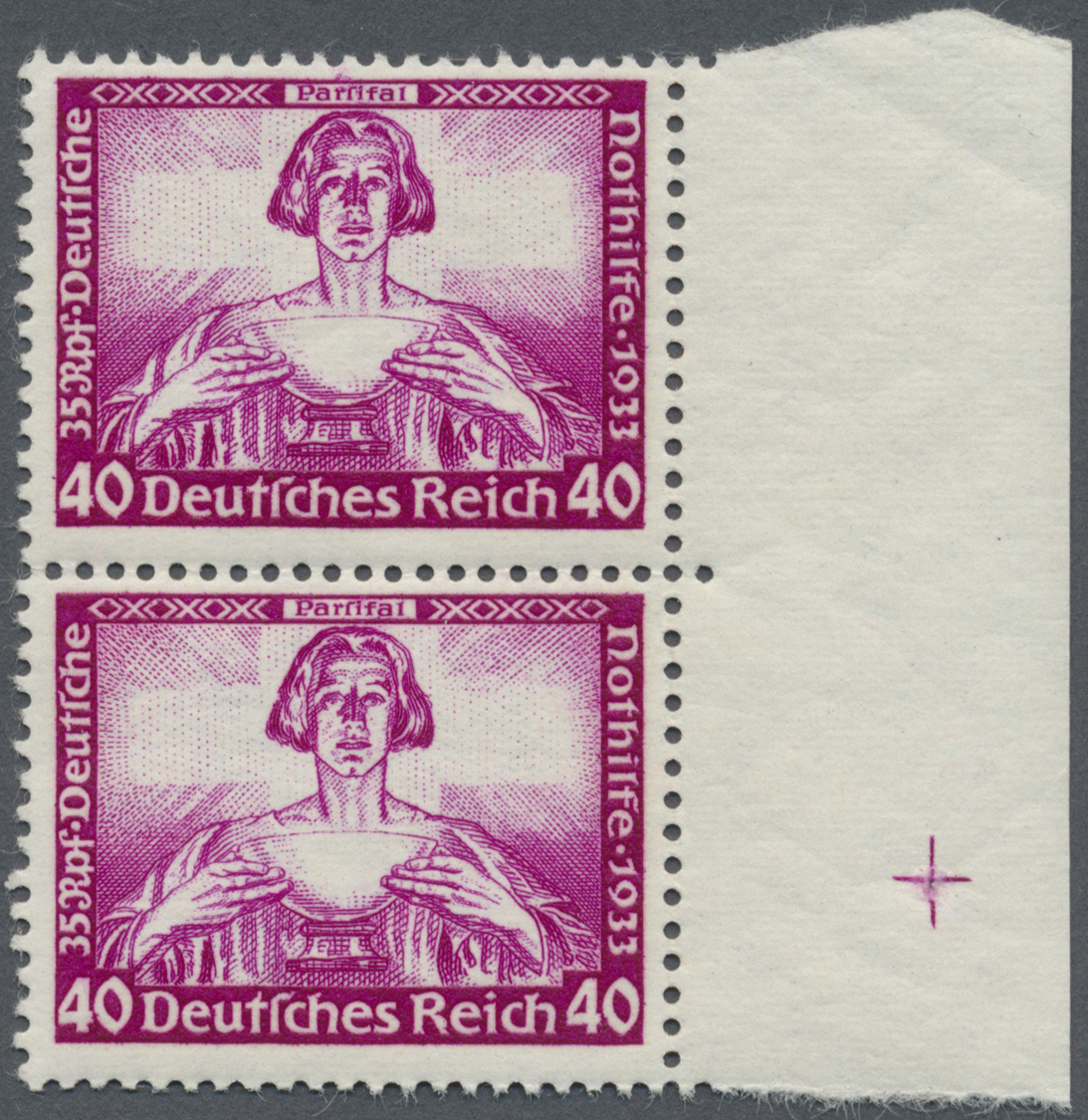 ** Deutsches Reich - 3. Reich: 1933, 40 Pfg. Wagner Im Senkrechten Randpaar, Postfrisch, Ganz Minimale, - Ongebruikt