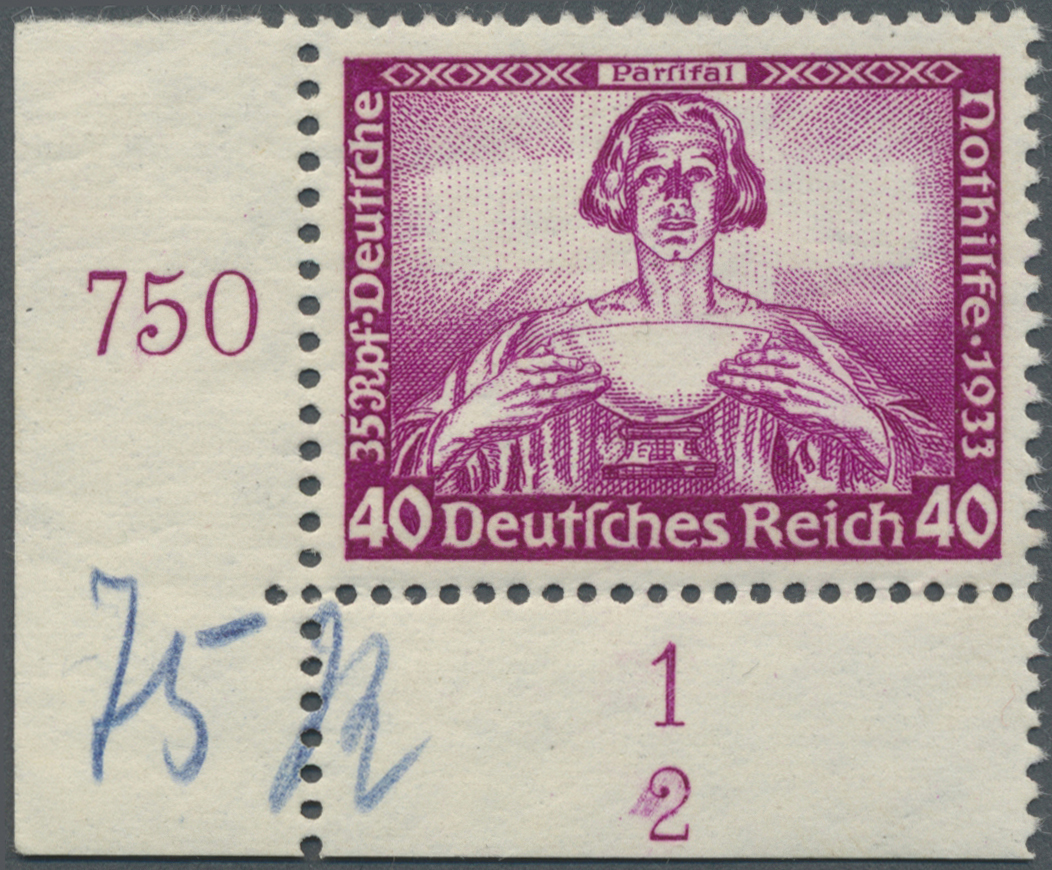 ** Deutsches Reich - 3. Reich: 1933, 40Pf. Wagner, Aus Der Linken Unteren Bogenecke Mit Form-Nr.2, Post - Ongebruikt
