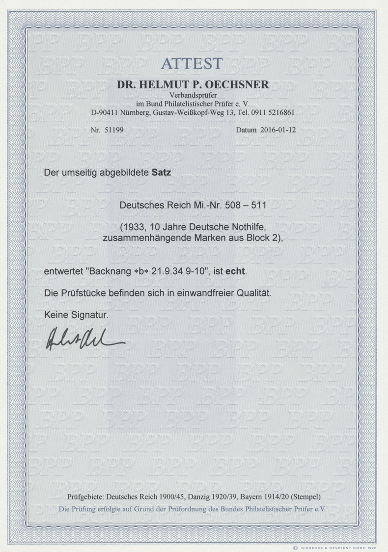 O Deutsches Reich - 3. Reich: 1933, Deutsche Nothilfe: Einzelmarken Aus Block 2 5 Pf. Bis 50 Pf., Entw - Neufs