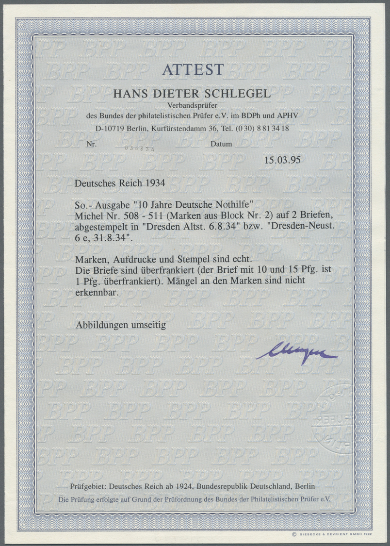 Br Deutsches Reich - 3. Reich: 1934, Marken Aus Nothilfe-Block Auf Zwei Bedarfsbriefen Mit 5 Pf. Und 10 - Ongebruikt