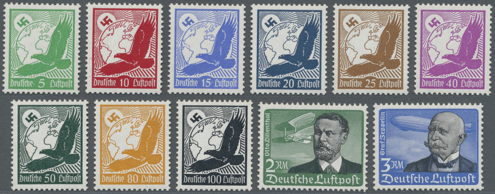 ** Deutsches Reich - 3. Reich: 1934, Flugpostmarken, Unsignierter Luxussatz Von 11 Postfrischen Marken - Neufs