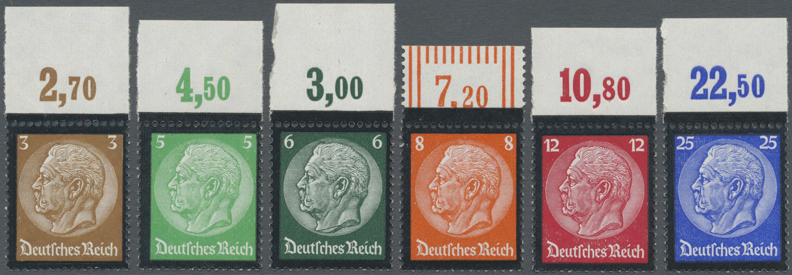 ** Deutsches Reich - 3. Reich: 1934, 3 Pf. Bis 25 Pf. Hindenburg Mit Trauerrand, Ungefalteter Luxus-Obe - Ongebruikt