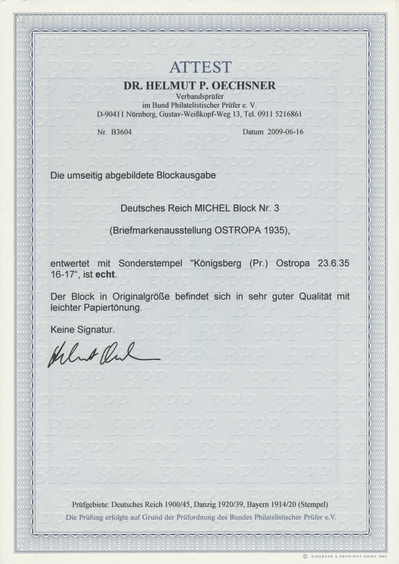 O Deutsches Reich - 3. Reich: 1935. Ostropa-Block. Entwertet Mit SST "Königsberg (Pr.) Ostropa 23.6.35 - Ongebruikt