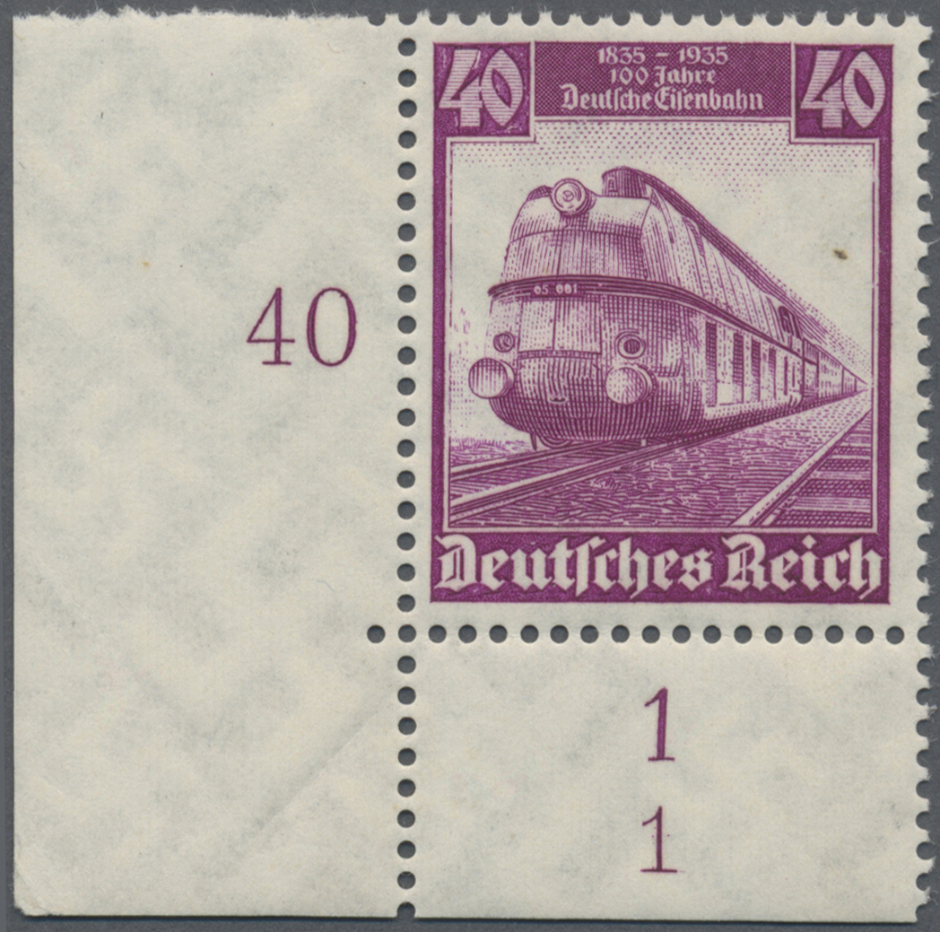 ** Deutsches Reich - 3. Reich: 1935, 40 Pfg. Eisenbahn, Aus Der Linken Unteren Bogenecke Mit Formnummer - Ongebruikt