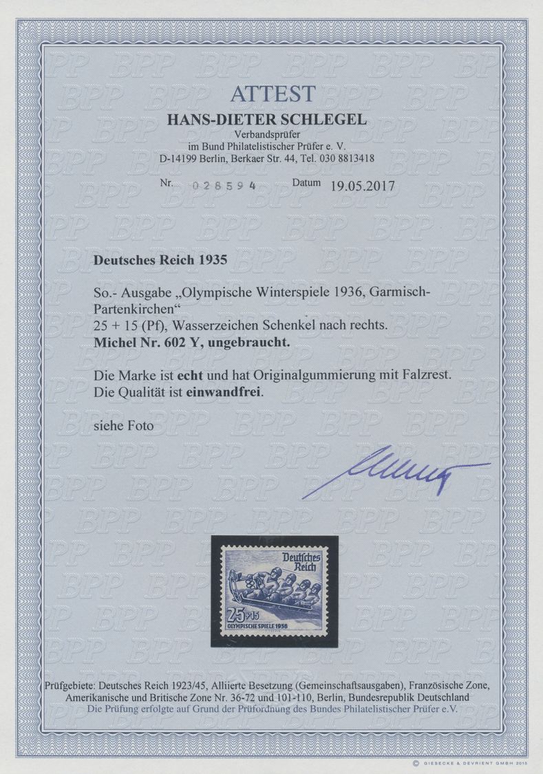 * Deutsches Reich - 3. Reich: 1935, 25+15 Pf Winterolympiade Mit Wz. "Schenkel Nach Rechts", Ungebrauc - Ongebruikt