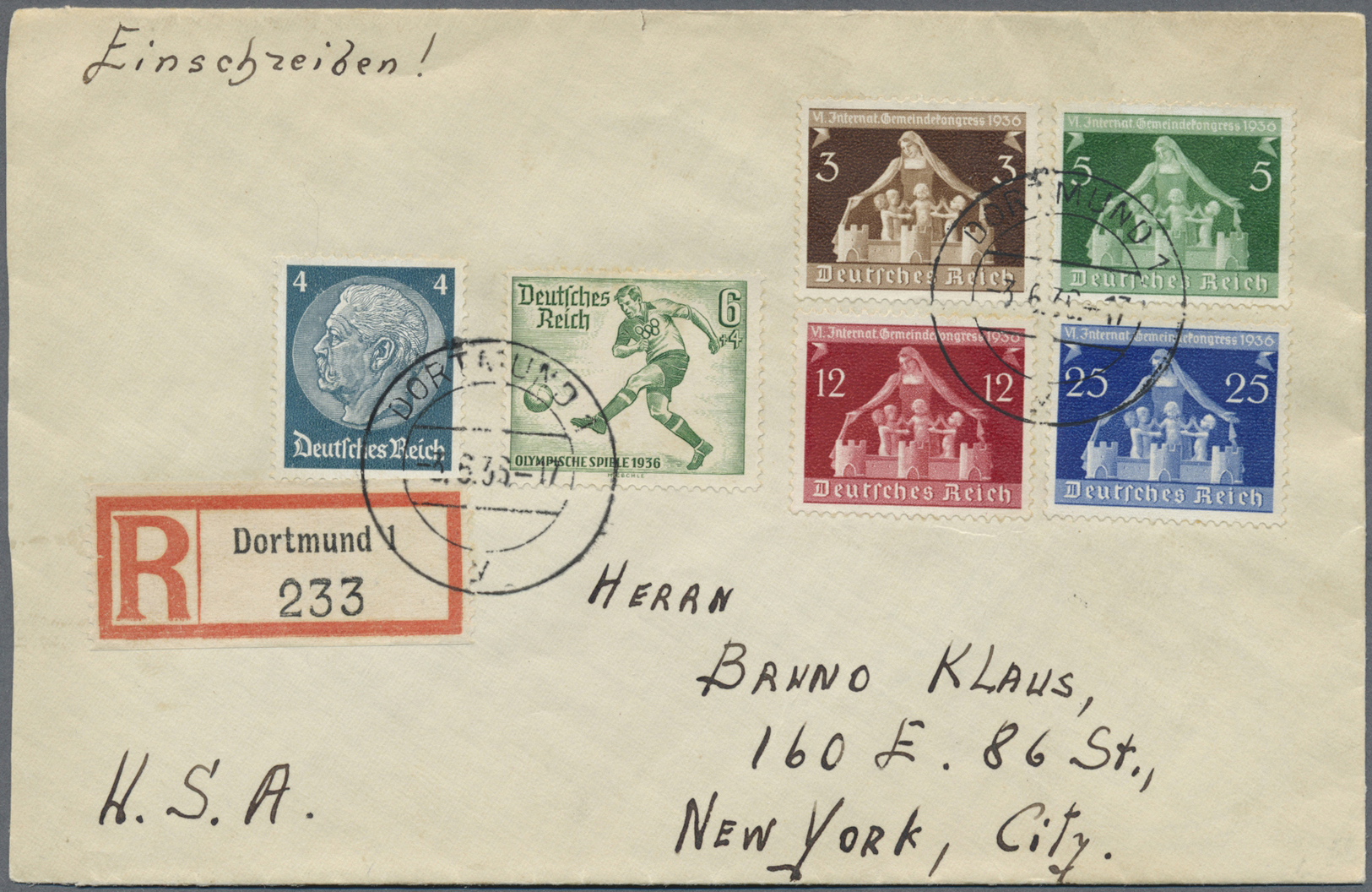 Br Deutsches Reich - 3. Reich: 1936, (3.6.), Gemeindekongress Berlin, Kompletter Satz Mit Zusatzfrankat - Unused Stamps