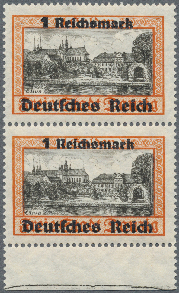 ** Deutsches Reich - 3. Reich: 1939, 1 RM Danzig Abschied Im Postfrischen Senkrechten UR-Paar, Obere Ma - Ongebruikt