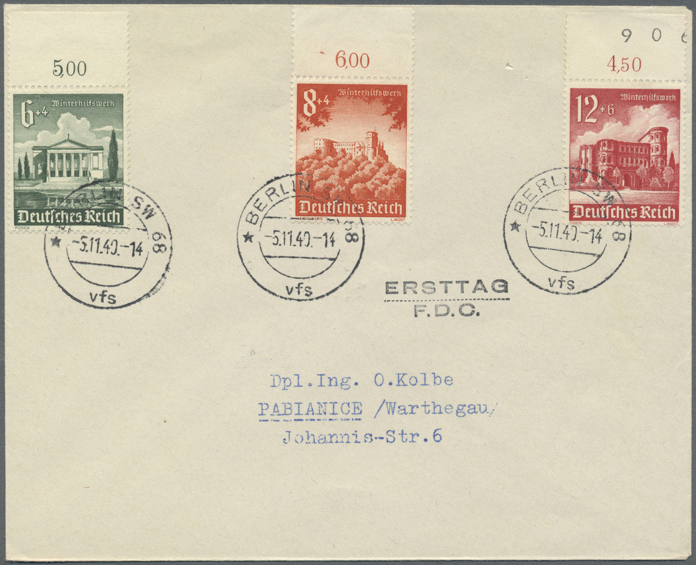 Br Deutsches Reich - 3. Reich: 1940, WHW Bauwerke Auf 3 Briefumschlägen Mit ESST "BERLIN SW 68 5.11.40 - Ongebruikt