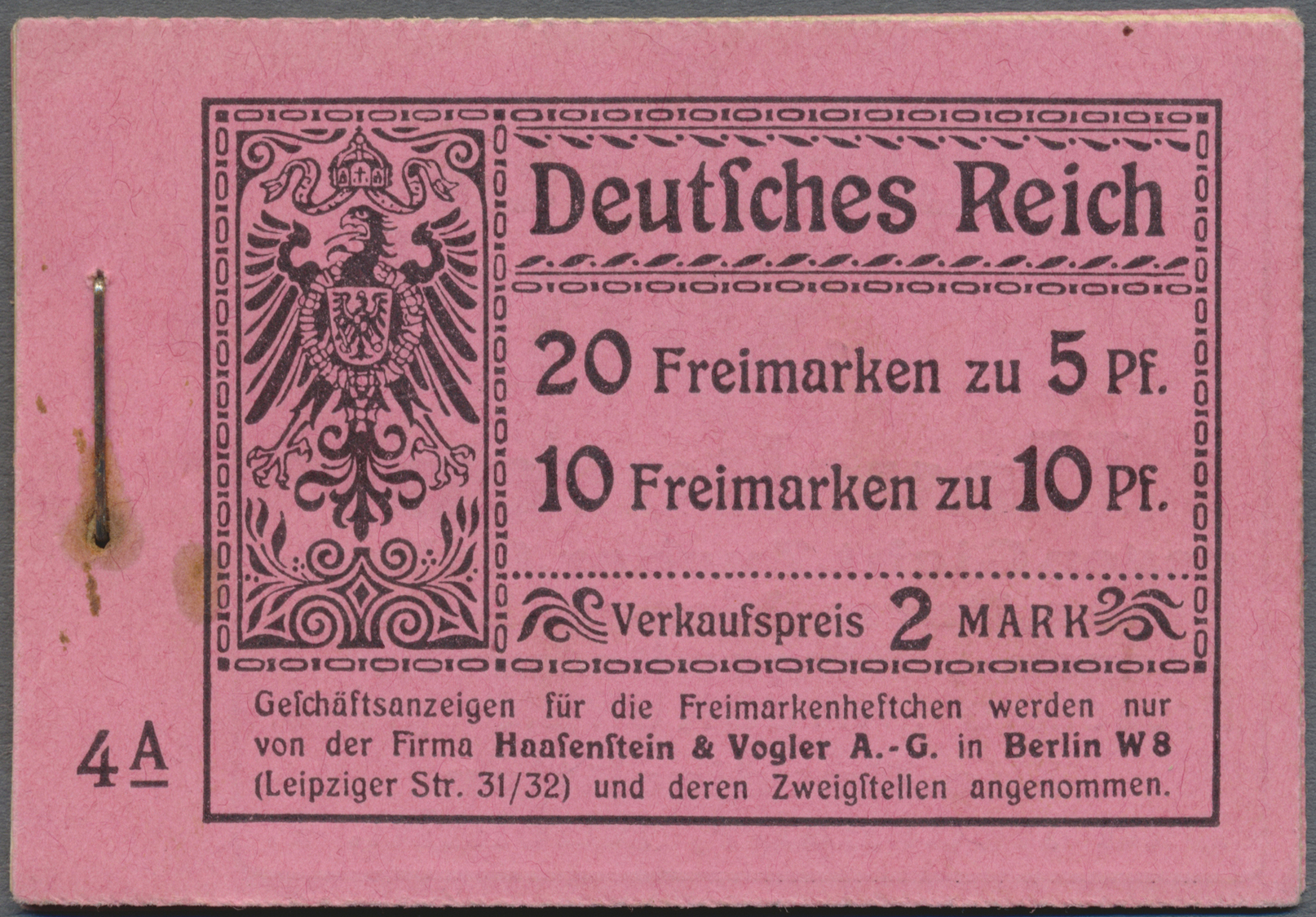 Deutsches Reich - Markenheftchen: 1911, 2 M. Germania-Heftchen Mit ONr. 4A, LEER Und Mit Bedruckten - Carnets