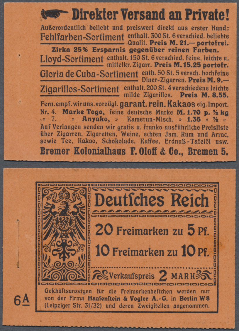 Deutsches Reich - Markenheftchen: 1911, 2 M. Germania Markenheftchenmit ONr. 6A, Nur Deckel, M&euro; Für - Postzegelboekjes