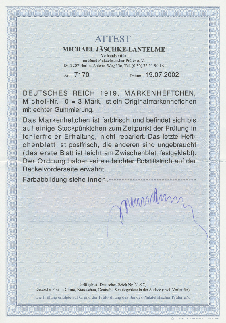 Deutsches Reich - Markenheftchen: 1911, 2 M. Germania Markenheftchenmit ONr. 6A, Nur Deckel, M&euro; Für - Postzegelboekjes