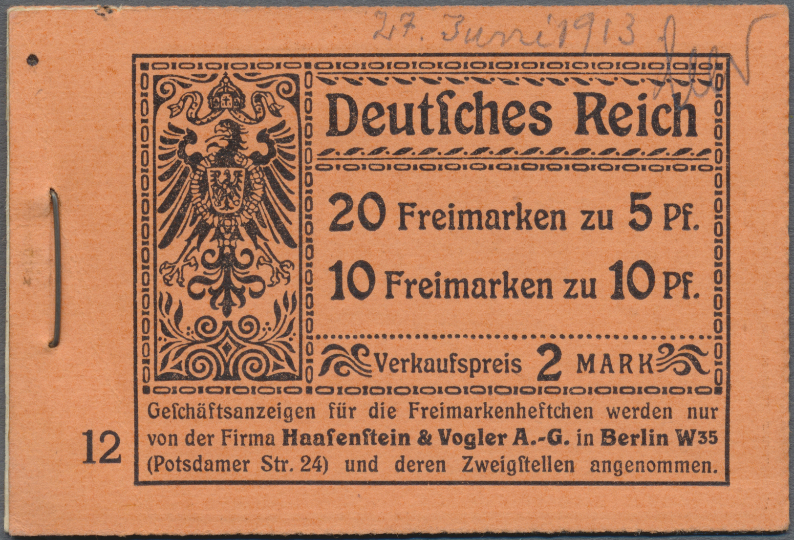 Deutsches Reich - Markenheftchen: 1913, Markenheftchendeckel Und Zwischenblätter, OHNE Marken, M&euro; Fü - Postzegelboekjes