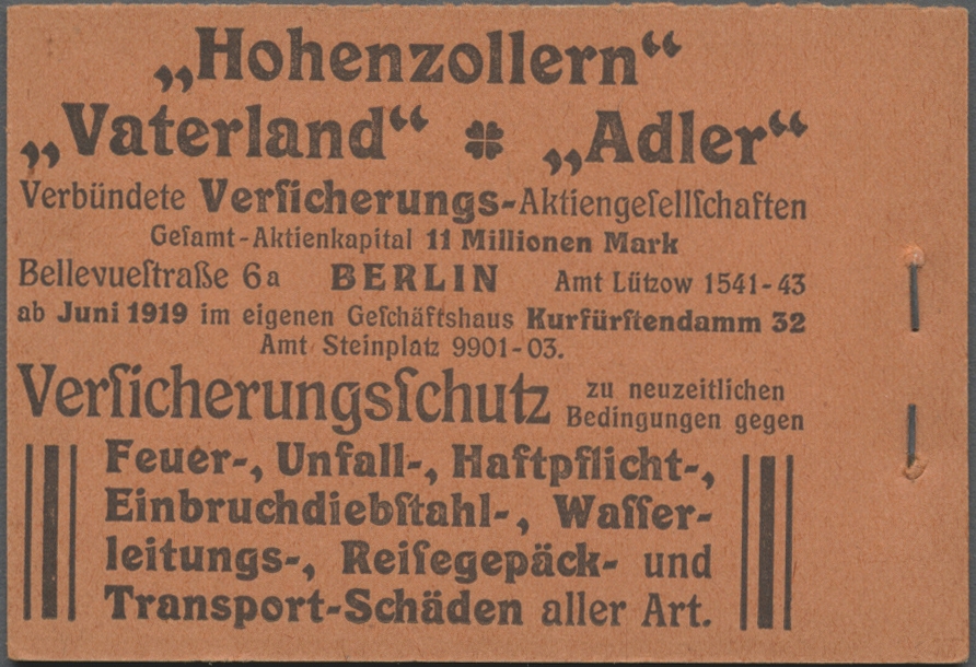 * Deutsches Reich - Markenheftchen: 1919, Germania Markenheftchen Zu 3 Mark, Blätter Kleben An Zwische - Carnets