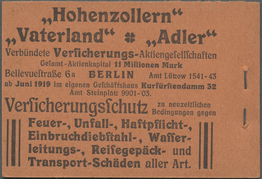 * Deutsches Reich - Markenheftchen: 1919, Germania Markenheftchen Zu 3 Mark, Blätter Kleben An Zwische - Postzegelboekjes