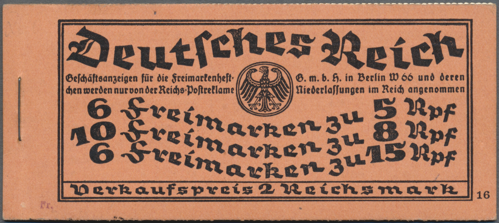 ** Deutsches Reich - Markenheftchen: 1928, Markenheftchen Reichspräsidenten, O.Nr. 16 Mit Einigen Mänge - Postzegelboekjes