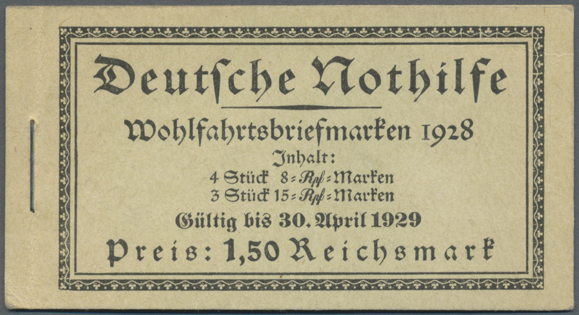 ** Deutsches Reich - Markenheftchen: 1928, Markenheftchen Nothilfe Wappen Mit HBl 65B (ohne 63/64B) Pos - Carnets