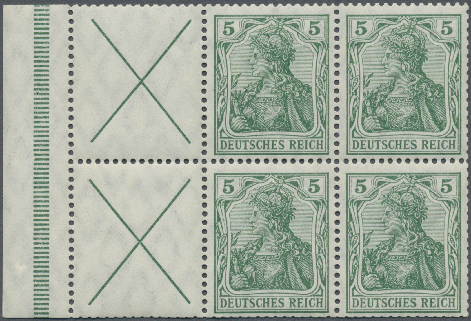 * Deutsches Reich - Markenheftchenblätter: 1910, 5 Pf Grün Germania-Friedensdruck Heftchenblatt, Obere - Postzegelboekjes