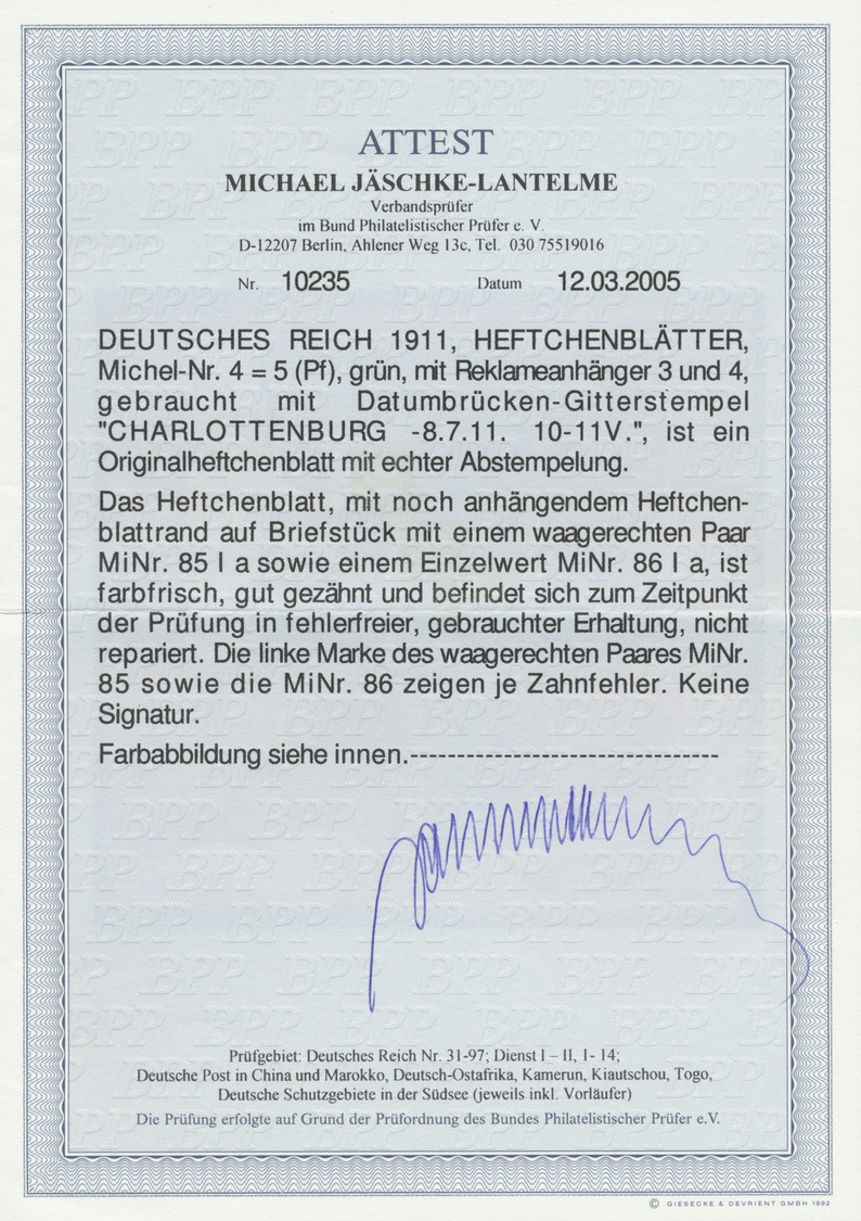 Brfst Deutsches Reich - Markenheftchenblätter: 1911, Freimarken: Germania Mit Reklameanhänger 3 Und 4, Ges - Postzegelboekjes