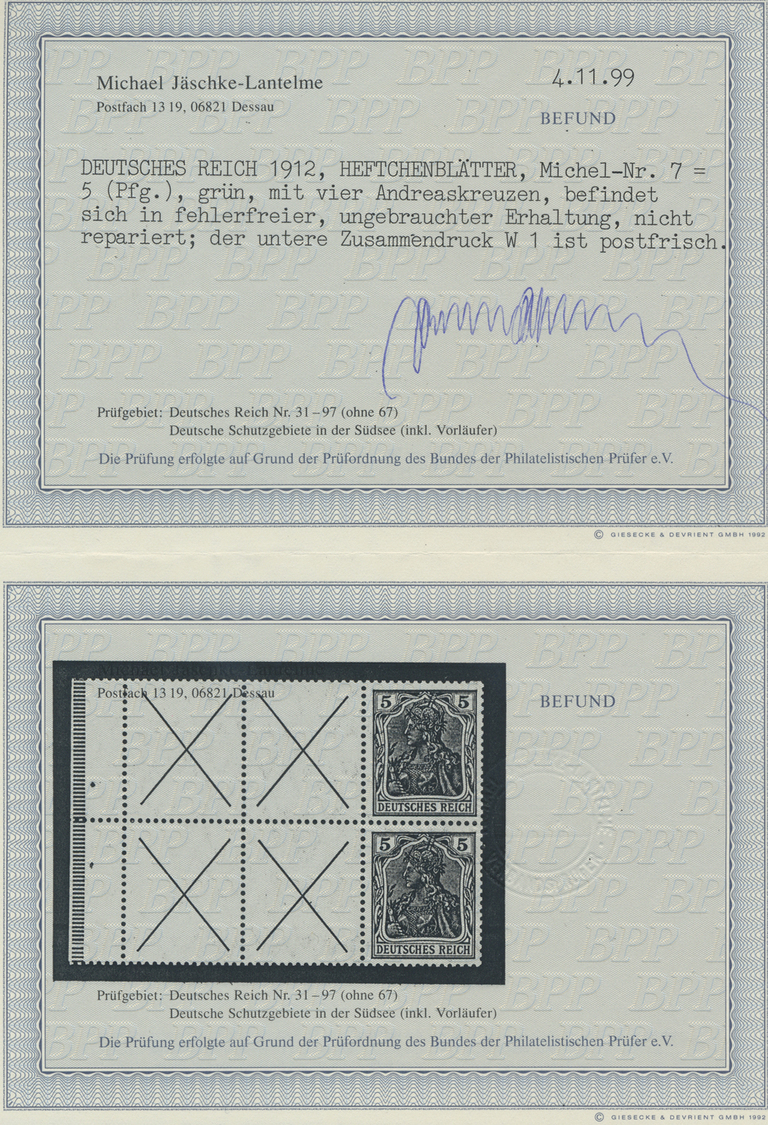 */** Deutsches Reich - Markenheftchenblätter: 1912, Germania 5 Pf Grün, Heftchenblatt Mit 4 Andreaskreuze - Postzegelboekjes