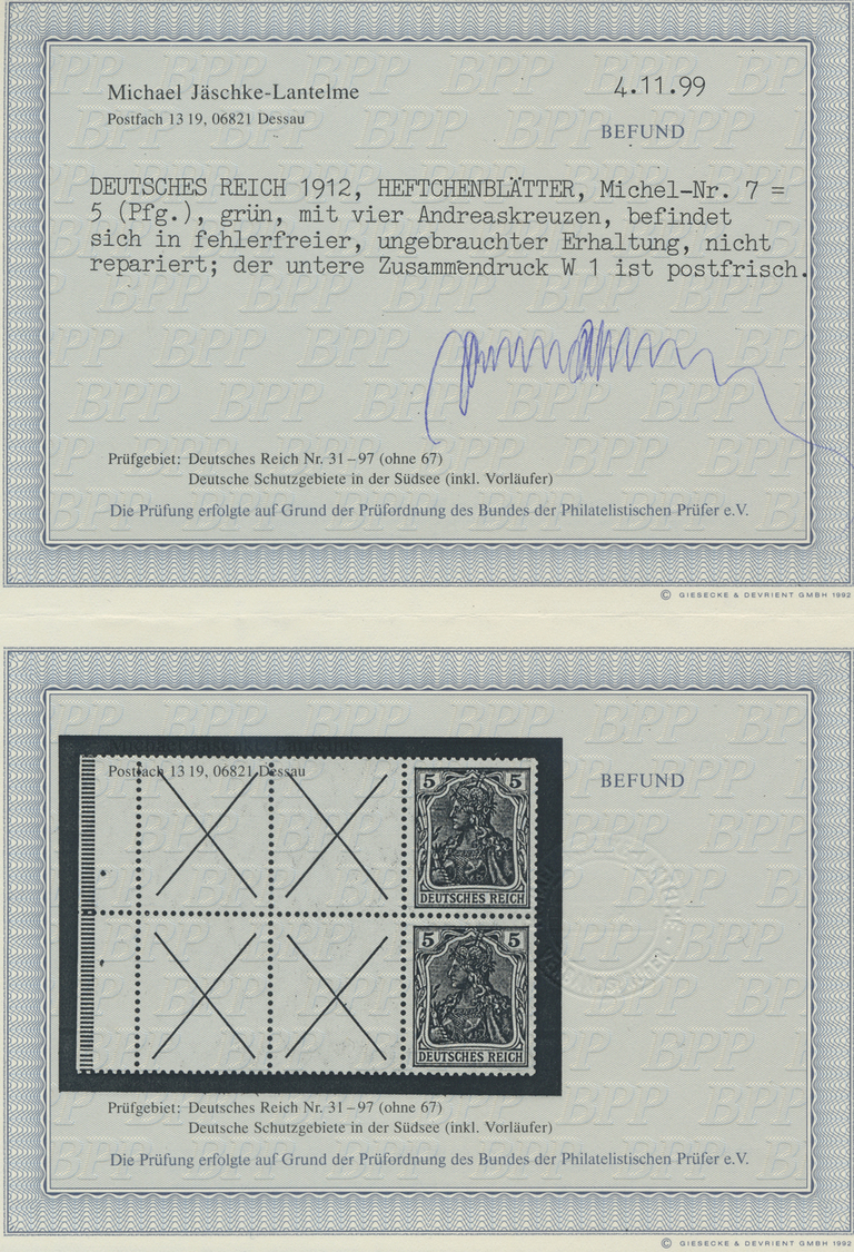 */** Deutsches Reich - Markenheftchenblätter: 1912, Germania 5 Pf Grün, Heftchenblatt Mit 4 Andreaskreuze - Carnets