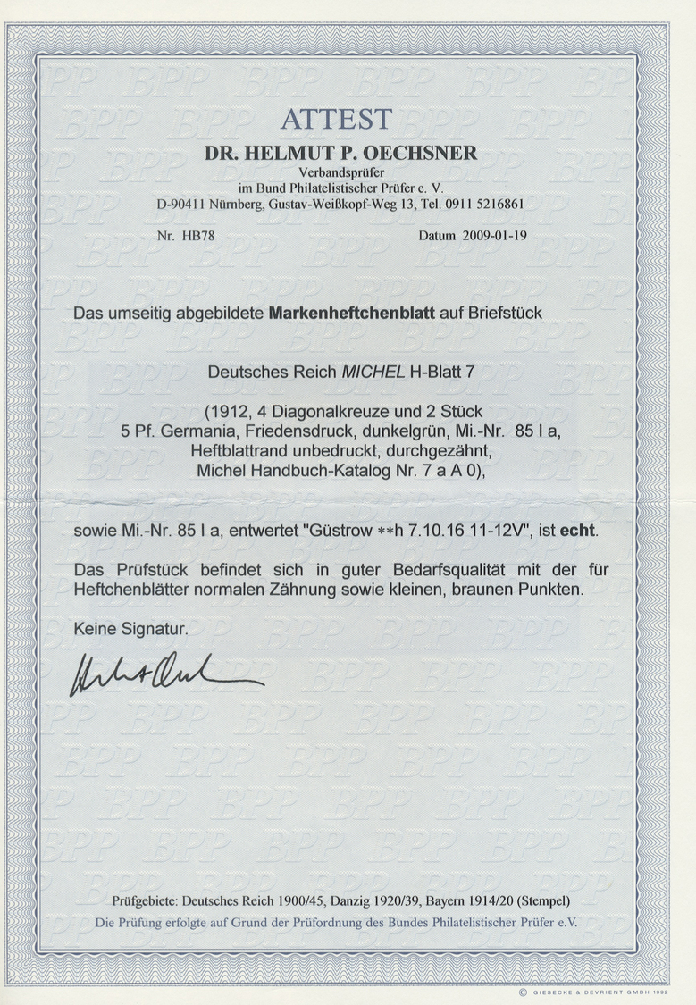 Brfst Deutsches Reich - Markenheftchenblätter: 1905, 4 Diagonalkreuze Und 2 Stück 5 Pfg. Germania Im Fried - Carnets