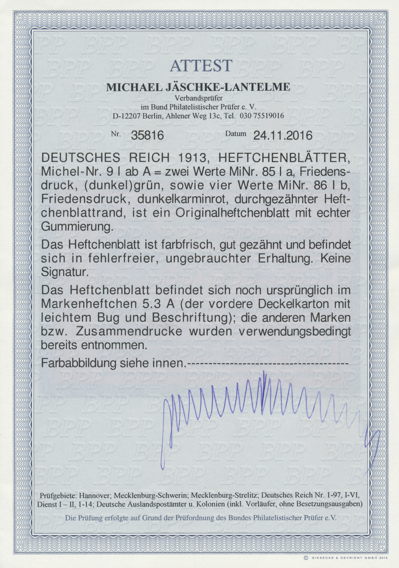 * Deutsches Reich - Markenheftchenblätter: 1913. Germania, Oben Genanntes Hbl. (Friedensdruck) Befinde - Postzegelboekjes