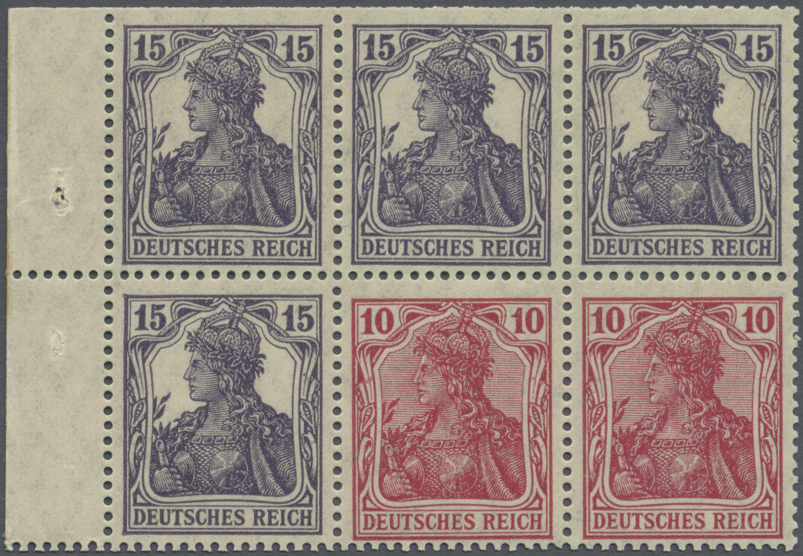 * Deutsches Reich - Markenheftchenblätter: 1919, Freimarken Germania 15 + 10 Pf Heftchenblatt Grauviol - Markenheftchen