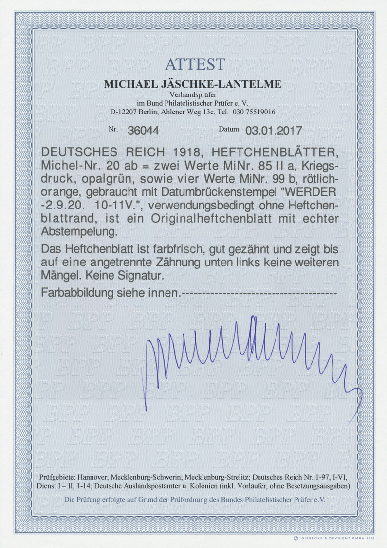 O Deutsches Reich - Markenheftchenblätter: 1918 - 1919, 7½ Und 5 Pf Germania Im Heftchenblatt Ohne Ran - Carnets