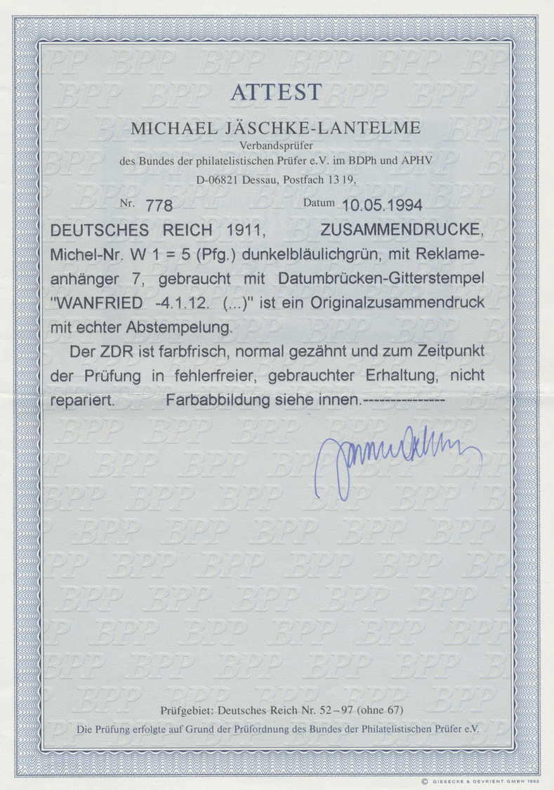 O Deutsches Reich - Zusammendrucke: 1910, X + 5 Pf. Germania, Waagerechter Zusammendruck, Dunkelbläuli - Se-Tenant