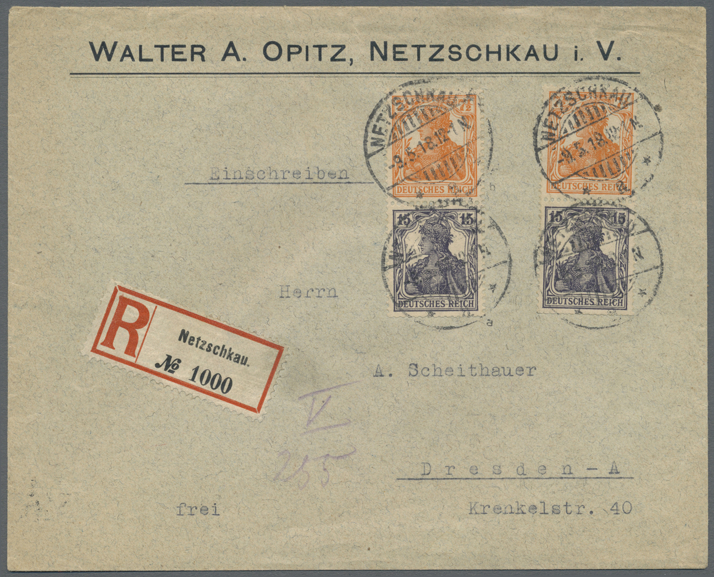 Br Deutsches Reich - Zusammendrucke: 1917, Germania 7 1/2 + 15 Pf Zweimal Senkrechter ZD Auf R-Brief Vo - Se-Tenant