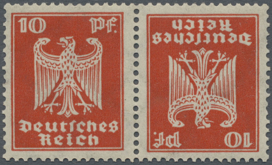 ** Deutsches Reich - Zusammendrucke: 1925, Deutsches Reich 10 + 10 Pfg. Reichsadler Orangerot Im KEHRDR - Se-Tenant