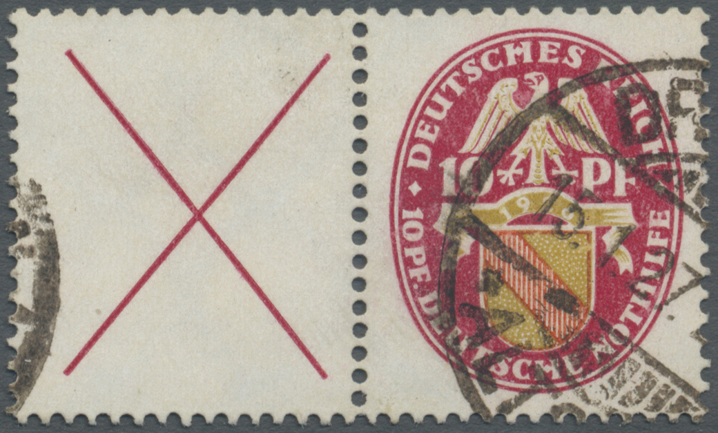 O Deutsches Reich - Zusammendrucke: 1926, "X+10" Deutsche Norhilfe Wappenzeichnung, Waager. Zusammendr - Se-Tenant