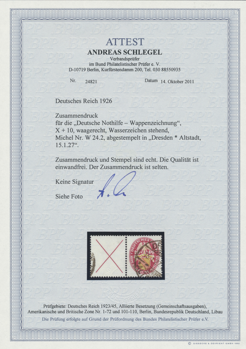 O Deutsches Reich - Zusammendrucke: 1926, "X+10" Deutsche Norhilfe Wappenzeichnung, Waager. Zusammendr - Se-Tenant