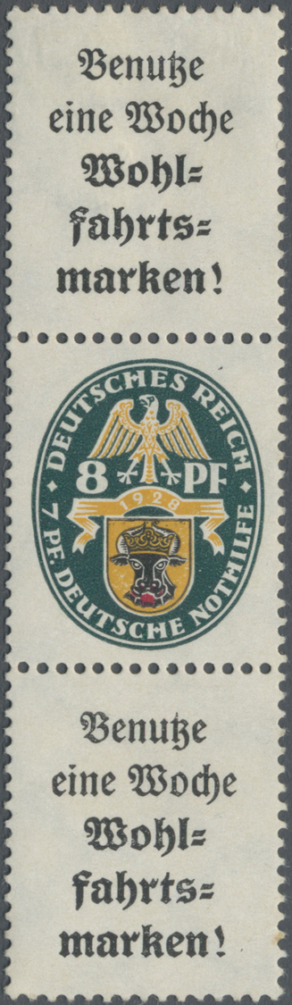 * Deutsches Reich - Zusammendrucke: 1929, A2 + 8 Pfg. + A2, Senkrechter Nothilfe-Zusammendruck, Ungebr - Se-Tenant