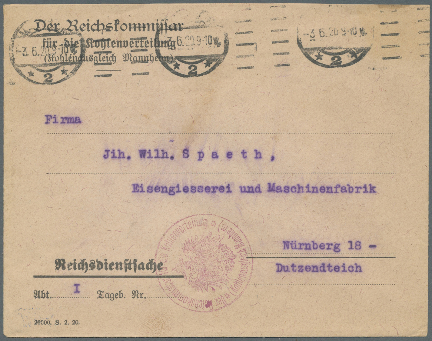 O/Br Deutsches Reich - Dienstmarken: 1920/23: "RKK"-Lochung von der amtlichen Stelle "Reichkohlenkommissa