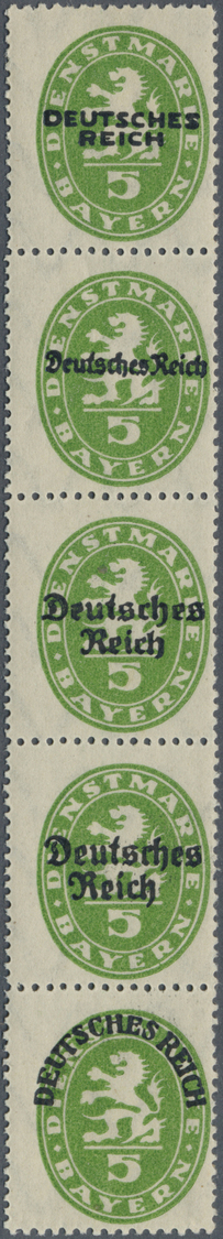 **/* Deutsches Reich - Dienstmarken: 1920. 5 Pf Bayern-Abschied Dienst Im Senkr. 5er-Streifen Mit 5 Versc - Service