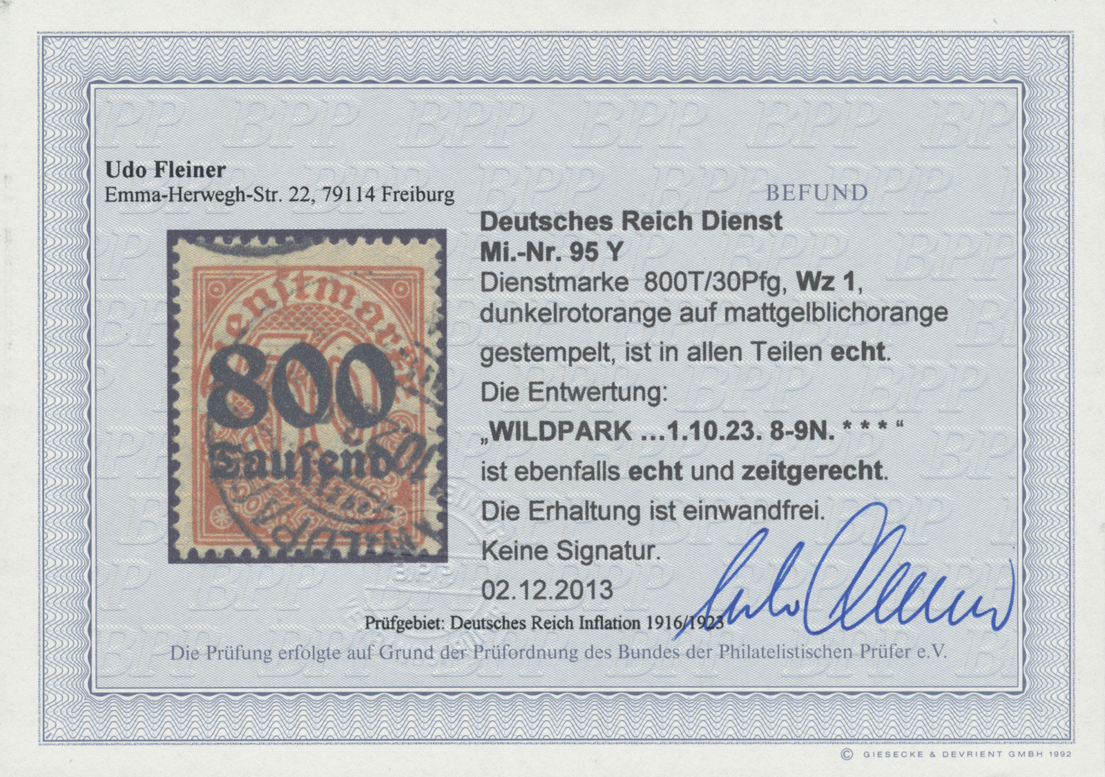 O Deutsches Reich - Dienstmarken: 1923, 800 Tausend Auf 30 Pfg. Mit Wasserzeichen 1, Sauber Gestempelt - Officials