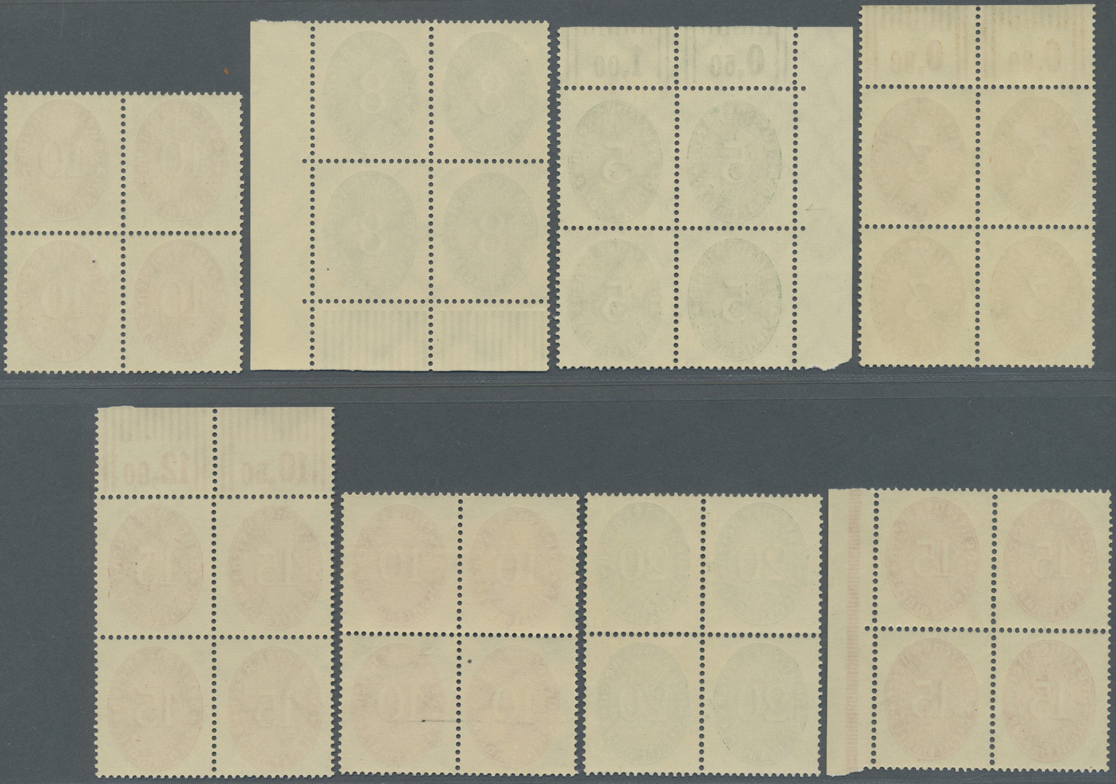 ** Deutsches Reich - Dienstmarken: 1927/1933, 3 Pf Ocker Bis 10 Pf Siena (ohne 120/22) Je Im 4er-Block - Service