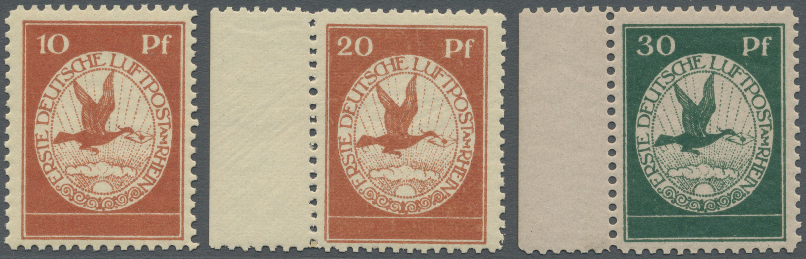 ** Deutsches Reich - Halbamtliche Flugmarken: 1912, Flugpostmarken 10 Pf Bis 30 Pf Flugpost Am Rhein Un - Luchtpost & Zeppelin