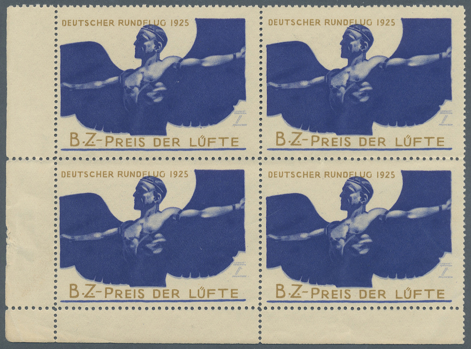 /** Deutsches Reich - Halbamtliche Flugmarken: 1925, Flugpost-Vignette "DEUTSCHER RUNDFLUG 1925 B.Z. PRE - Luchtpost & Zeppelin