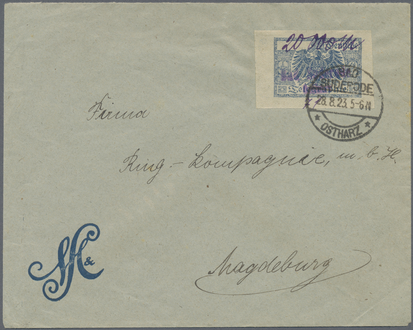 Br Deutsches Reich - Lokalausgaben 1918/23: Bad Suderode: 1923, Telegrammverschlußmarke Als Gebührenzet - Lettres & Documents
