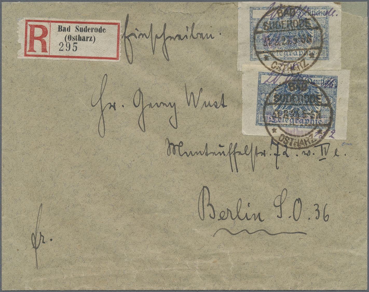 Br Deutsches Reich - Lokalausgaben 1918/23: BAD SUDERODE (OSTHARZ): 1923, Telegrammverschlußmarke Als G - Lettres & Documents