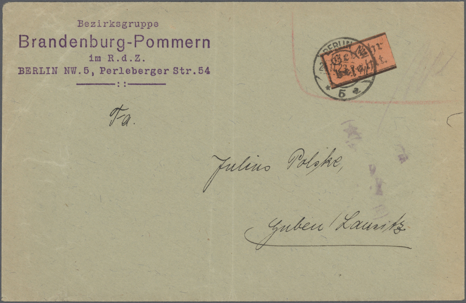 Br Deutsches Reich - Lokalausgaben 1918/23: BERLIN NW 5: 1923, Gebührenzettel Mit Schwarzem Handstempel - Brieven En Documenten