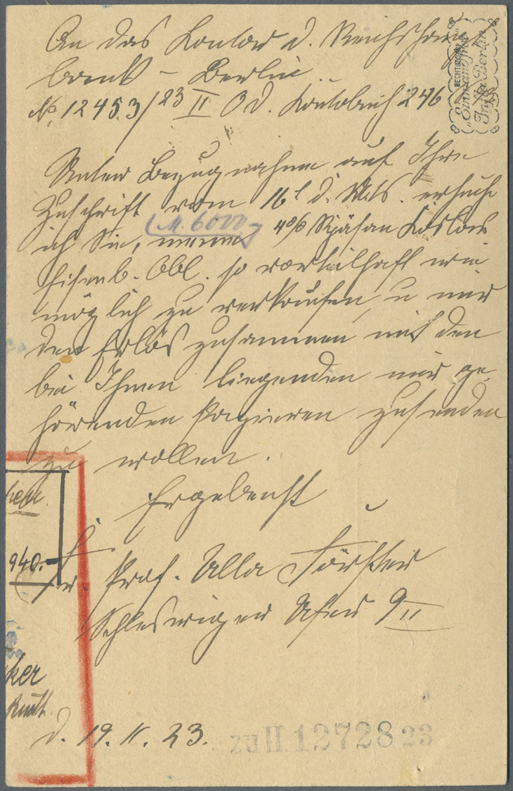Br Deutsches Reich - Lokalausgaben 1918/23: BERLIN NW 23: 1923, Gebührenzettel Mit Schwarzem Gummistemp - Lettres & Documents