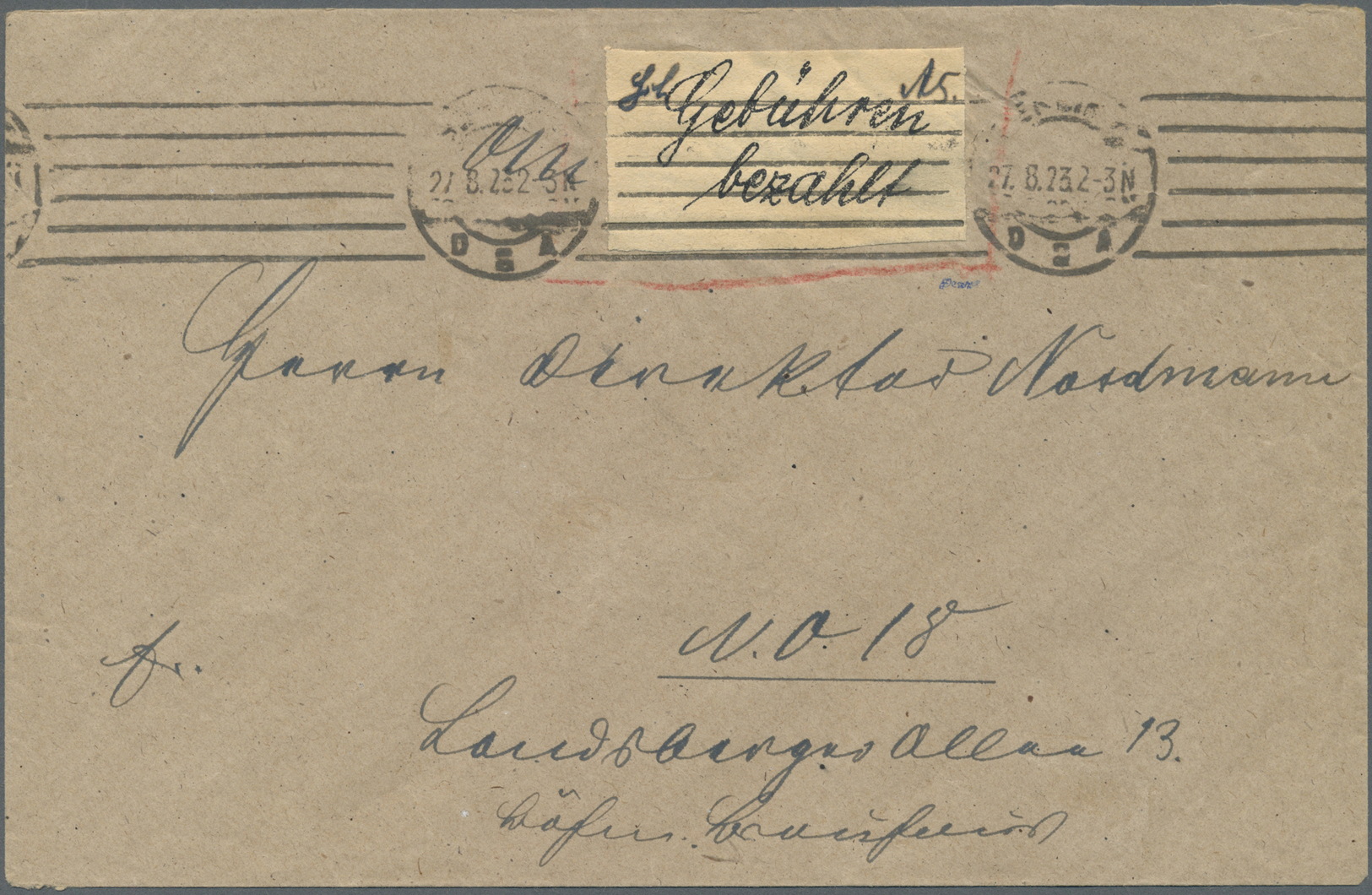 Br Deutsches Reich - Lokalausgaben 1918/23: BERLIN C 2: 1923, Gebührenzettel " Gebühren Bezahlt" In Grö - Lettres & Documents