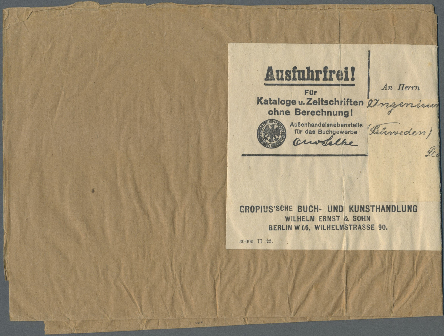 Br Deutsches Reich - Lokalausgaben 1918/23: BERLIN W 66: 1923, Gebührenzettel "Taxe Percue" Mit Kpl. Na - Lettres & Documents