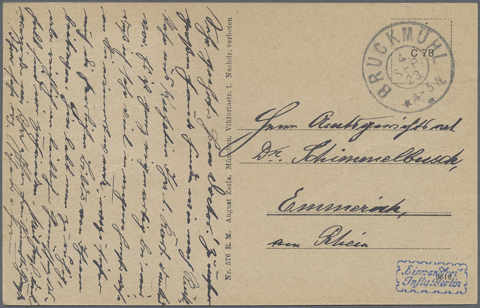 Br Deutsches Reich - Lokalausgaben 1918/23: BRUCKMÜHL: 1923, Postverschlußzettel "K.B.Postamt" Mit Viol - Brieven En Documenten