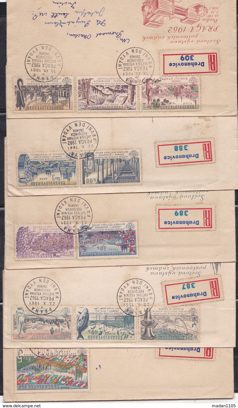 CZECHOSLOVAKIA, 1961, Set Of 5 FDC's,  Prelude To 1962 Praga International Philatelic Exhibition - Briefe U. Dokumente