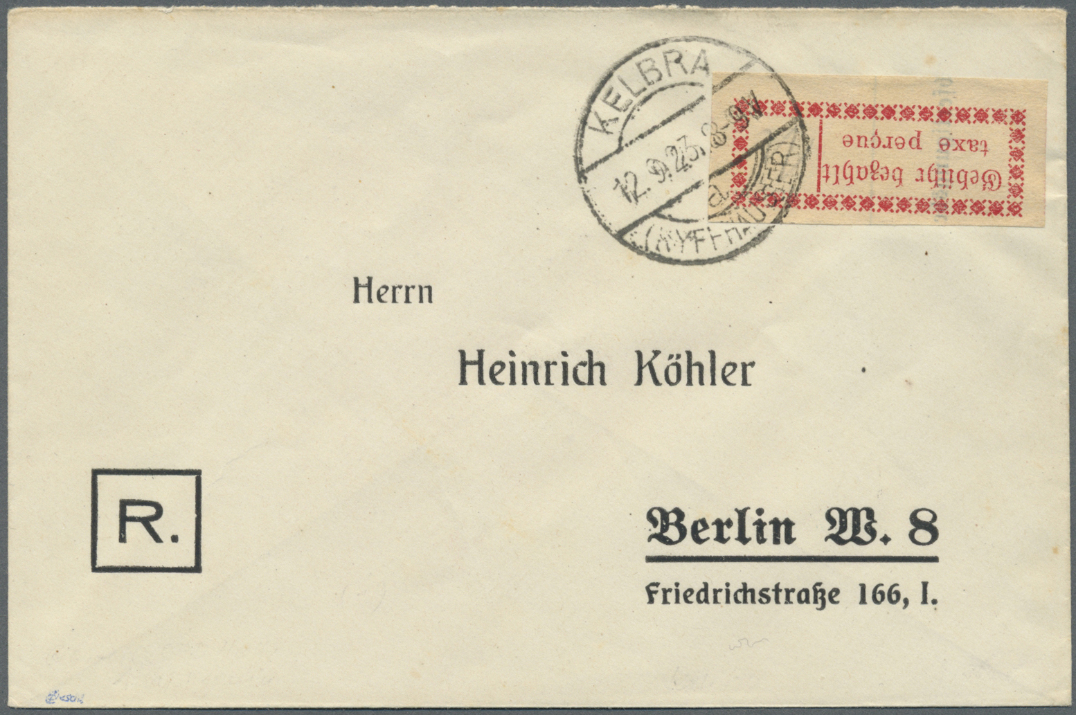 Br Deutsches Reich - Lokalausgaben 1918/23: HALLE (SAALE) OPD: 1923, Gebührenzettel Karmin In Type I A - Brieven En Documenten